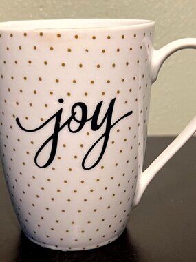 Prima Design JOY Metallic Gold Polka Dot Tall Tapered White Ceramic Coffee Mug